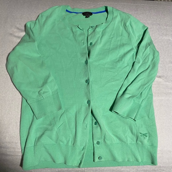 Talbots Sweaters - Talbots Mint Green Cardigan with embroidered butterfly